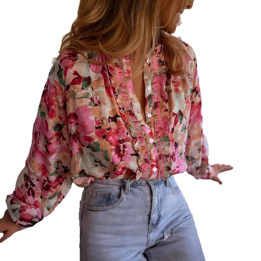 Cardigan Femme – Imprimé Floral, Manches Longues