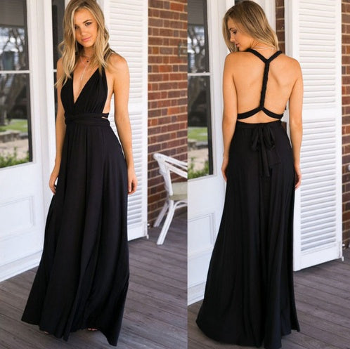 Robe Longue Multi-Styles – Bretelles Longues &amp; Dos Nu Élégant