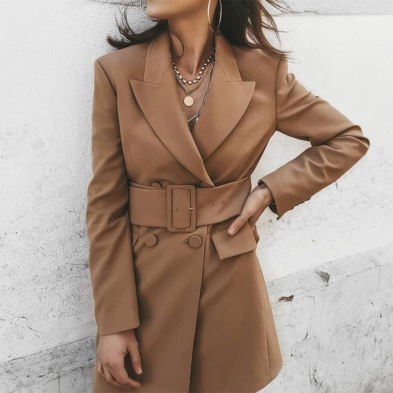 MERALIA — Veste Longue Slim à Double Boutonnage