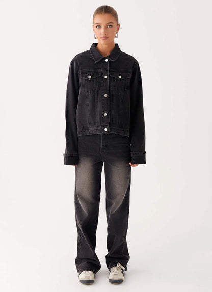 Denara – Veste Denim Casual à Col Revers