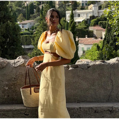 Robe vintage populaire à manches bouffantes et taille haute