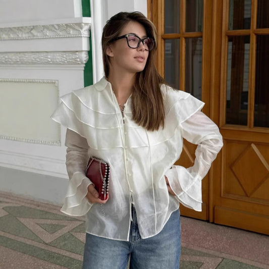 Chemise Femme Blanc – Tencel & Volants