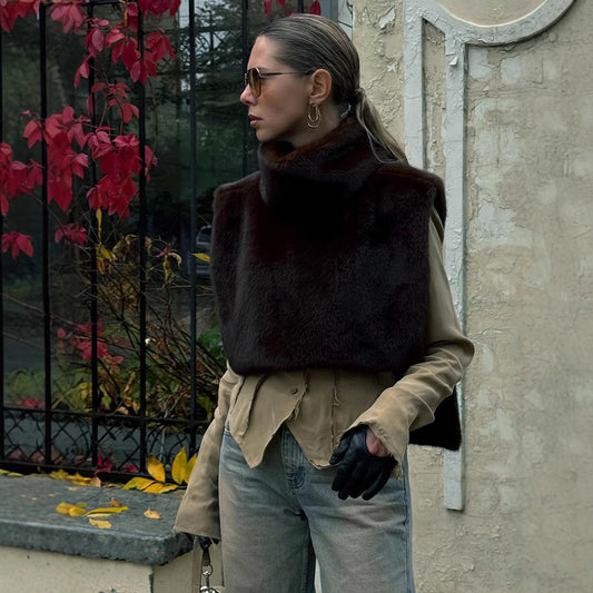 gilet sans manches à col roulé mi-long