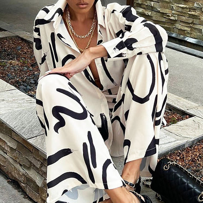 Ensemble Femme Chic – Effet Peint à la Main  Haut + Pantalon