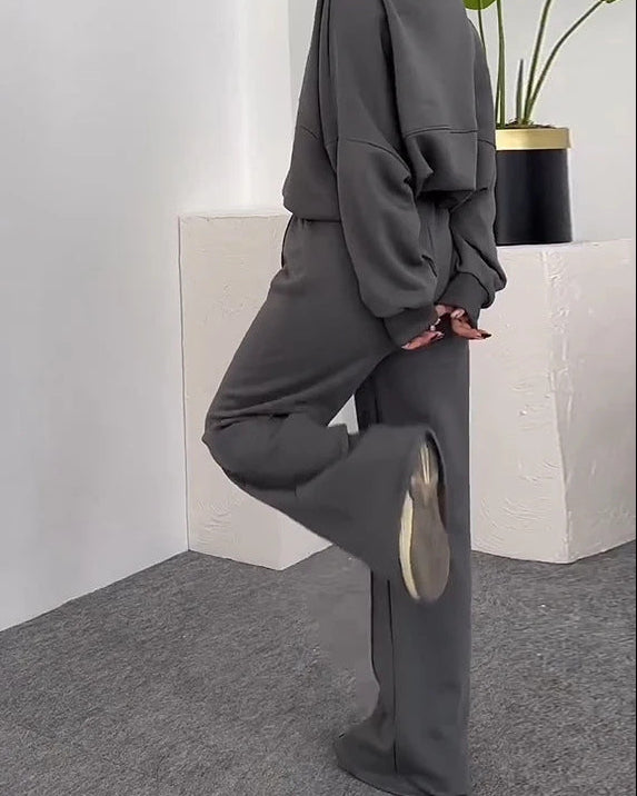 LUNÉA — Ensemble Décontracté Zippé Pull & Pantalon Uni