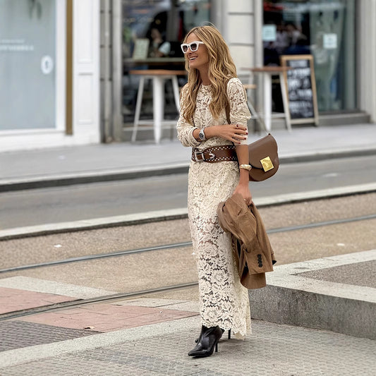 Robe de Vacances Femme – Élégante avec Ceinture - Manches Longues