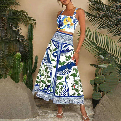 Ensemble Femme Élégant – Haut Court & Jupe Imprimée