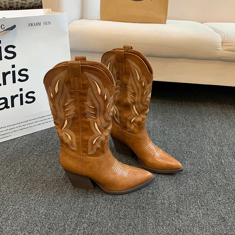 Bottes Femme Pointues en Similicuir – Style Totem