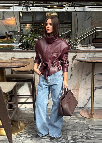 Élancia – Veste Courte en Cuir à Lacets