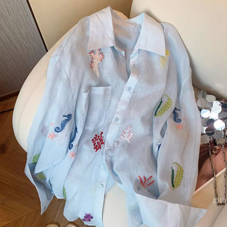 Chemise de Protection Solaire Femme – Broderies Florales