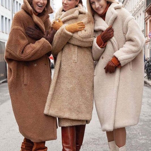 Manteau à Revers en Fausse Fourrure