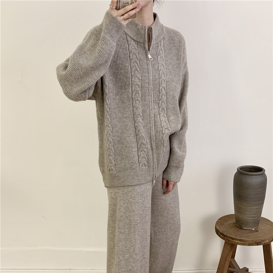 Ensemble haut et pantalon en tricot zippé