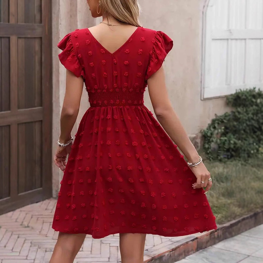 Robe Jacquard à Manches Volantées