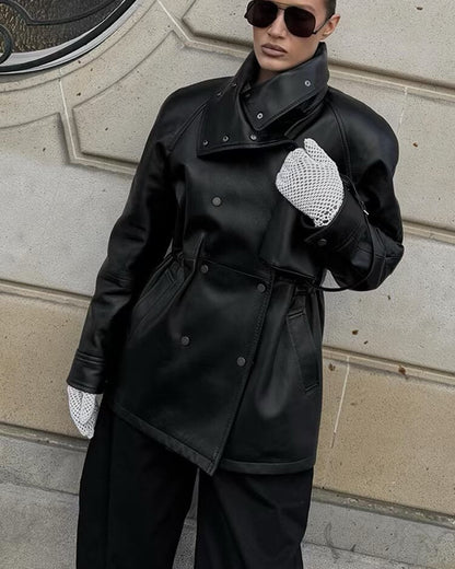 Noctéra – Veste en Similicuir Manches Lanternes