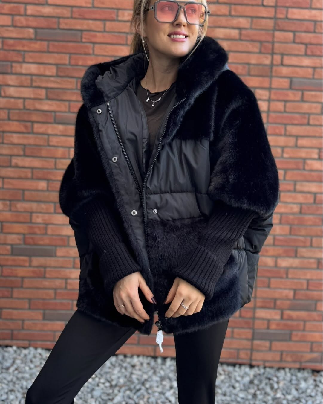 Veste chic en coton–Fausse fourrure