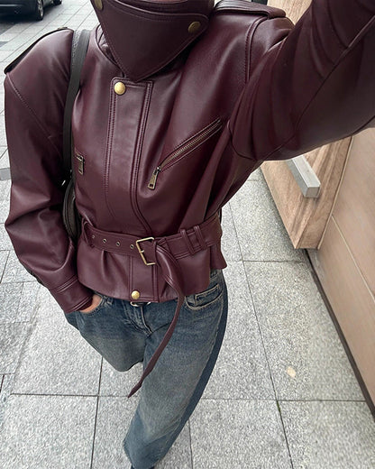 Élancia – Veste Courte en Cuir à Lacets