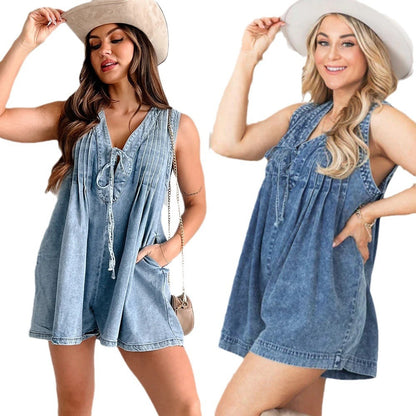 Combishort en jean sans manches