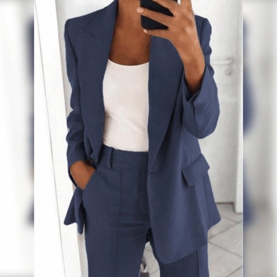 Ensemble Décontracté Chic – Blazer &amp; Pantalon Ajusté Femme