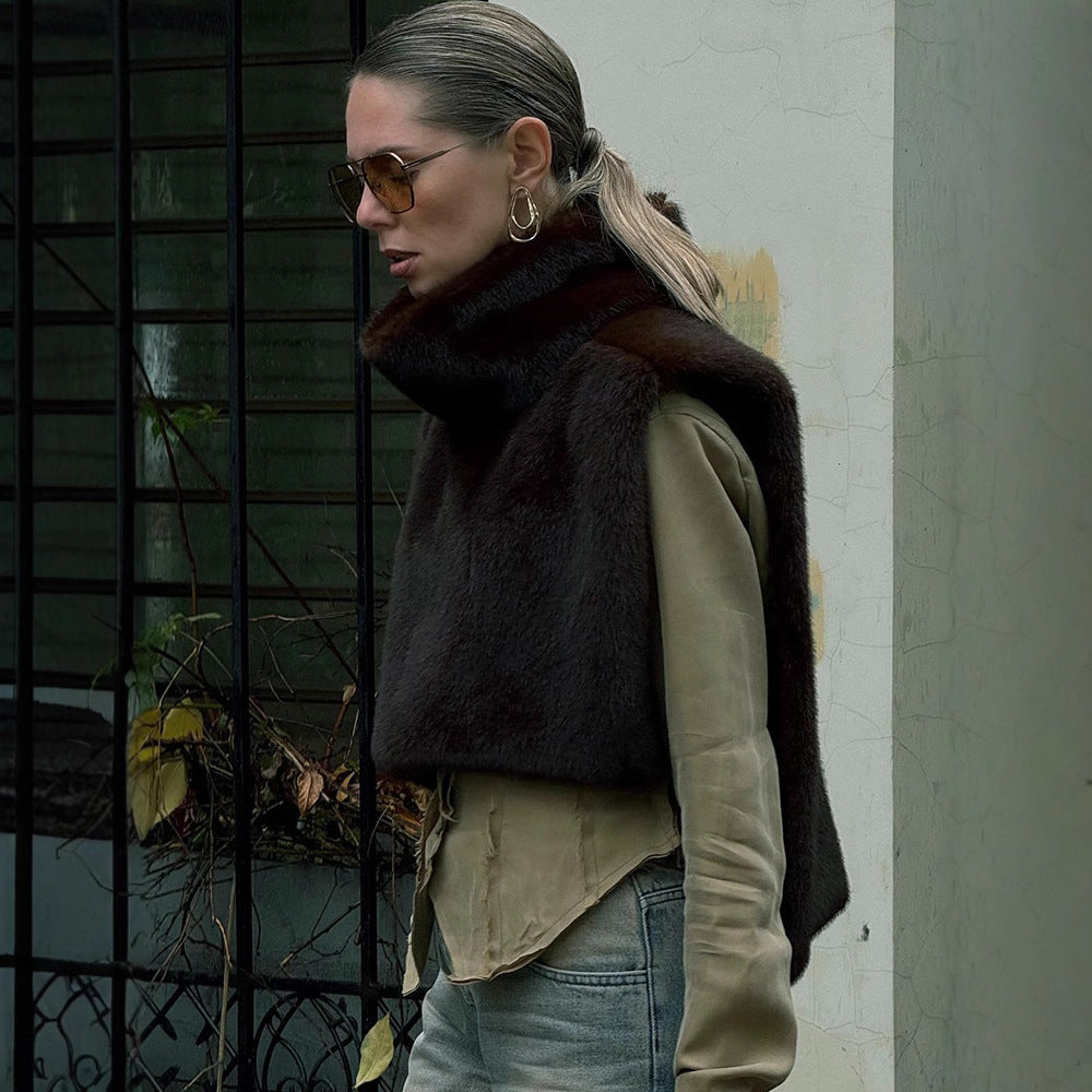 gilet sans manches à col roulé mi-long