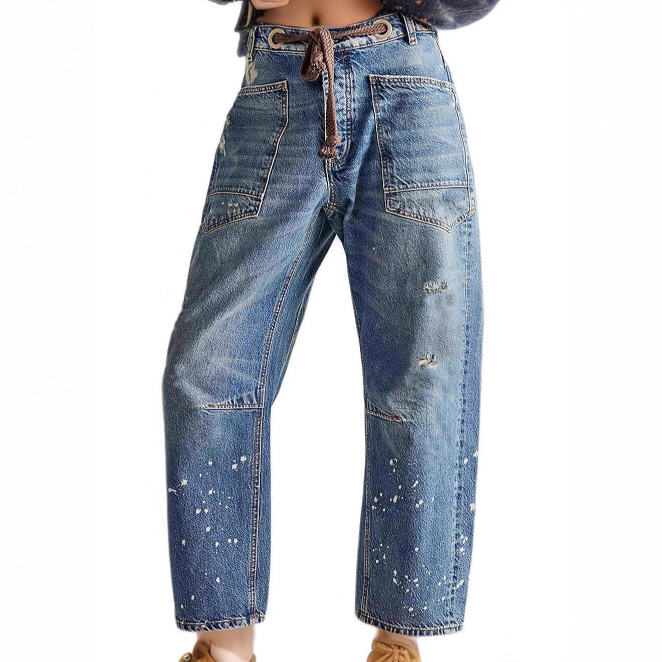 Jean Patchwork Ample – Coupe Droite Moderne