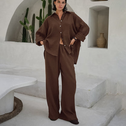 Ensemble deux pièces ample en coton et lin