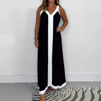 Robe longue décontractée ample à col en V et sans manches