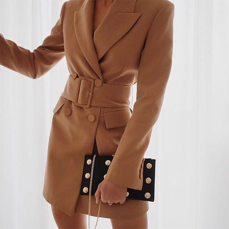 MERALIA — Veste Longue Slim à Double Boutonnage