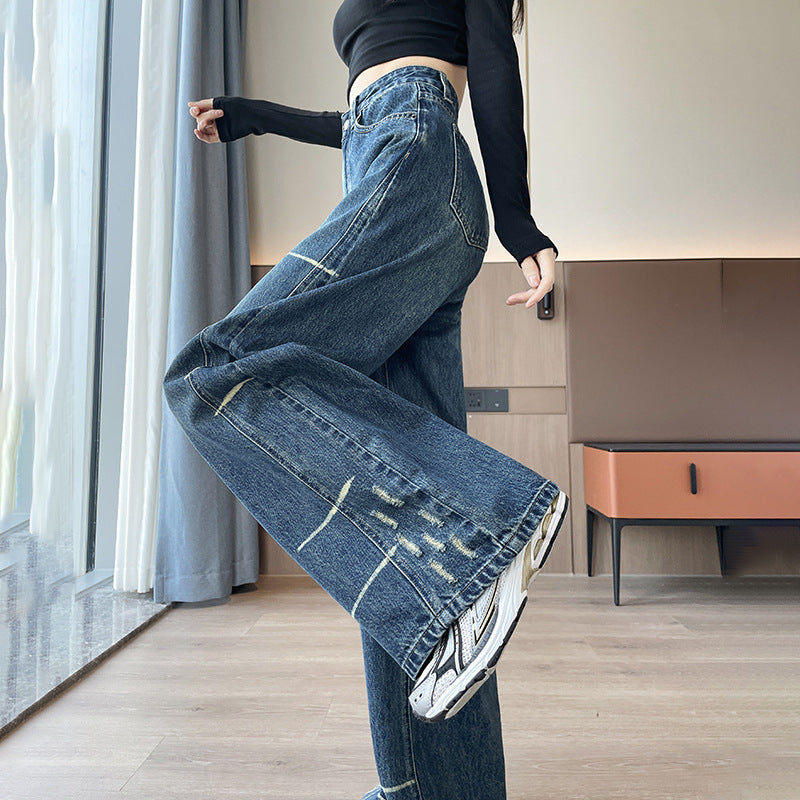 Pantalon Denim Évasé Haute Taille Doublé Polaire