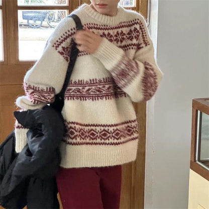 Nouveau pull vintage ethnique ample et polyvalent