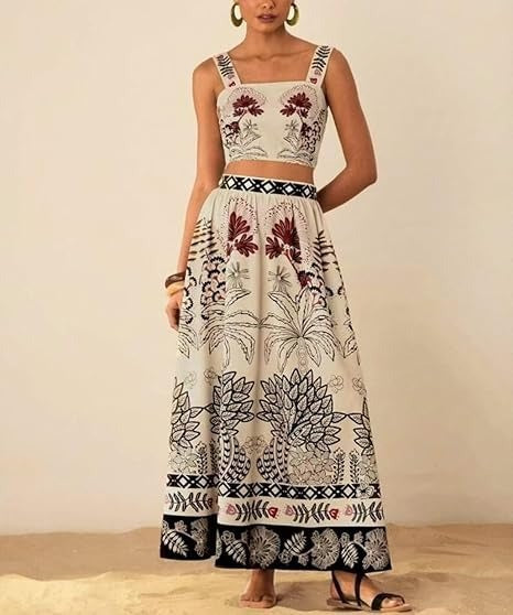 Ensemble Femme Élégant – Haut Court & Jupe Imprimée