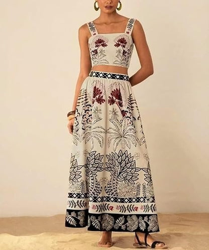 Ensemble Femme Élégant – Haut Court & Jupe Imprimée