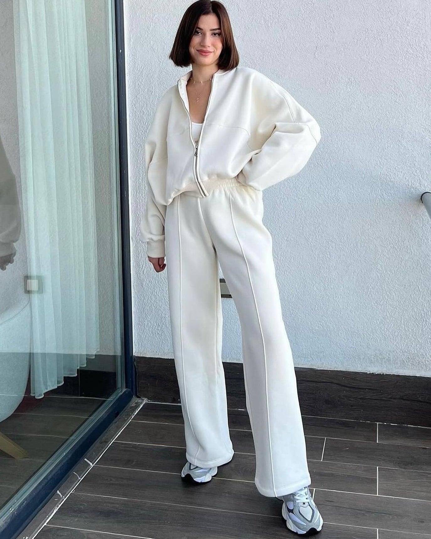 LUNÉA — Ensemble Décontracté Zippé Pull & Pantalon Uni