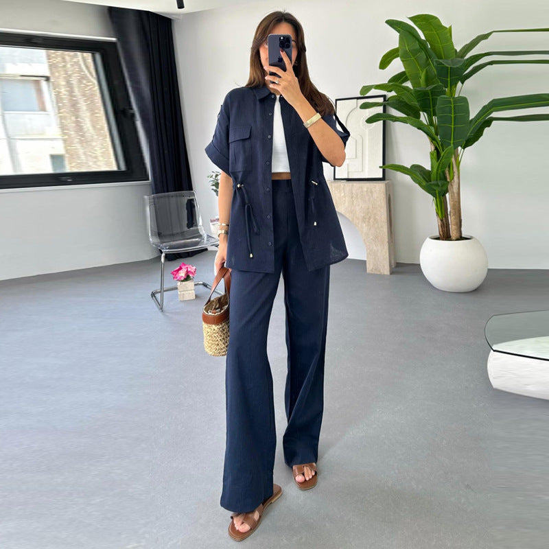 Ensemble Deux Pièces Femme – Haut à Cordon & Pantalon