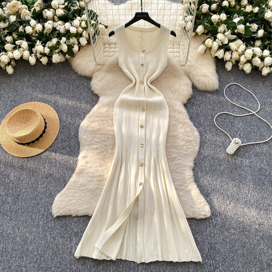 Robe en tricot sans manches à col rond de haute qualité