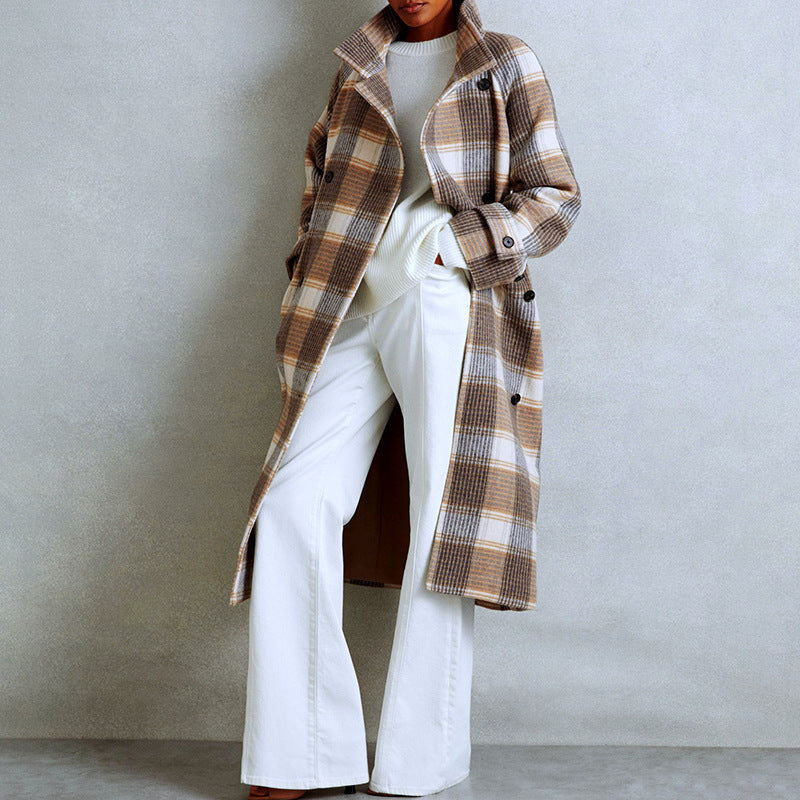 Manteau à carreaux de couleur contrastée