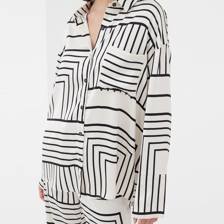 Ensemble Deux Pièces Femme – Chemise Satinée Imprimée