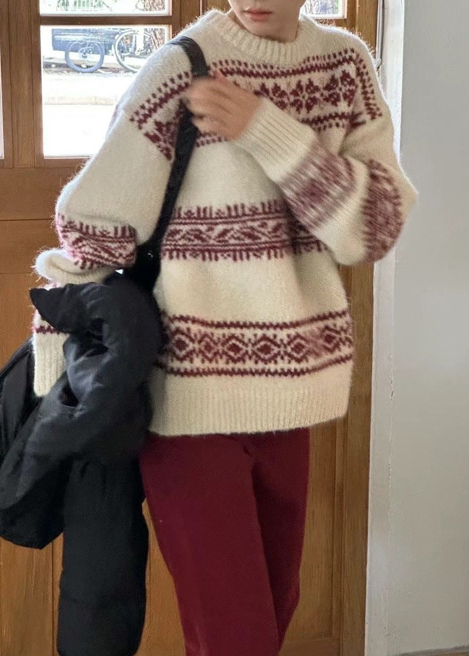 Nouveau pull vintage ethnique ample et polyvalent