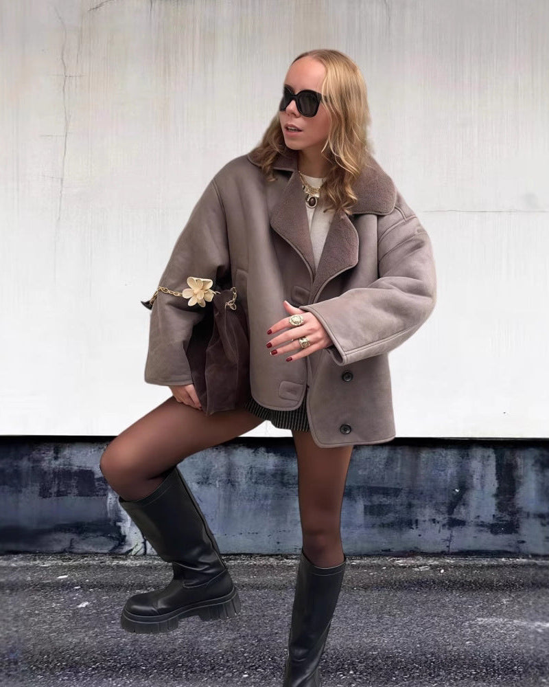 Veste vintage en laine d'agneau à revers