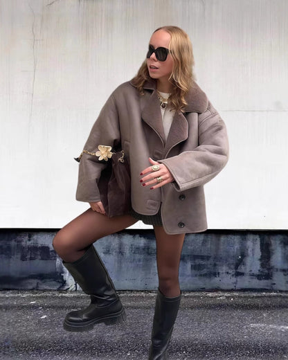 Veste vintage en laine d'agneau à revers