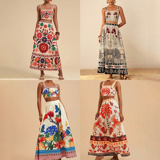 Ensemble Femme Élégant – Haut Court & Jupe Imprimée
