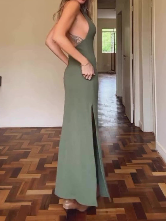 Robe Longue à Fente – Dos Nu et Col Halter