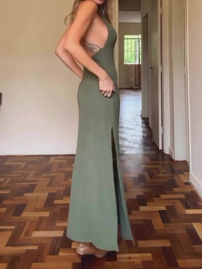 Robe Longue à Fente – Dos Nu et Col Halter