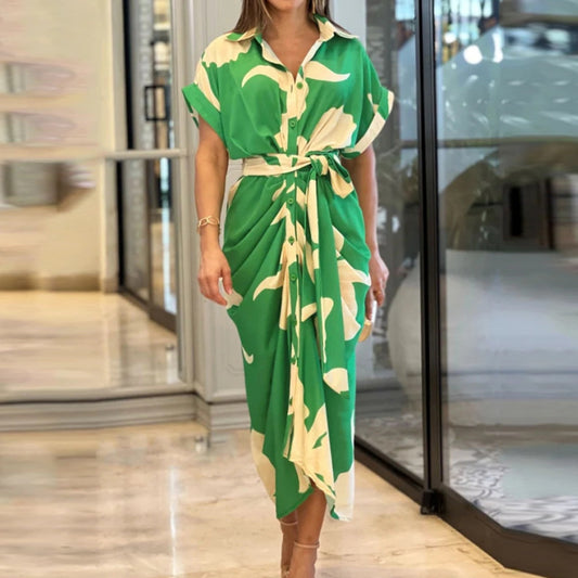 Robe Élégante à Imprimé Floral – Taille Haute & Coupe A-Ligne