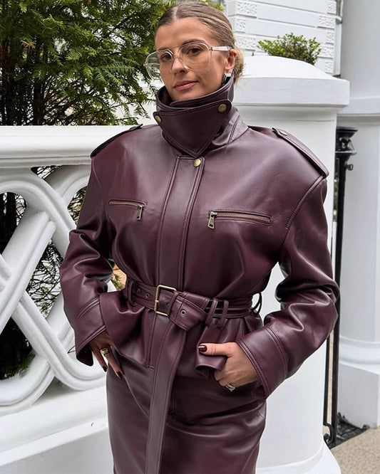 Élancia – Veste Courte en Cuir à Lacets