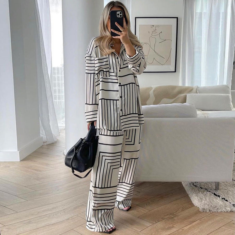 Ensemble Deux Pièces Femme – Chemise Satinée Imprimée