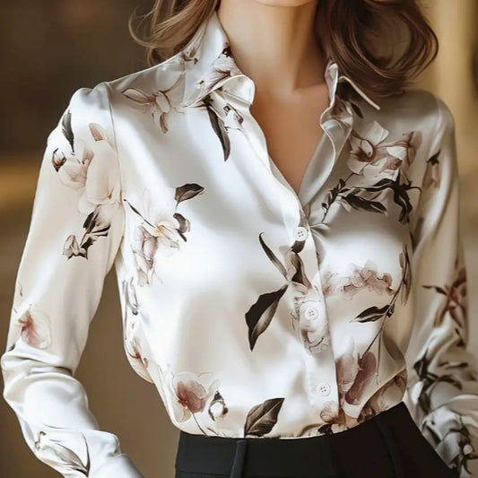 Chemise imprimée élégante en satin blanc moderne
