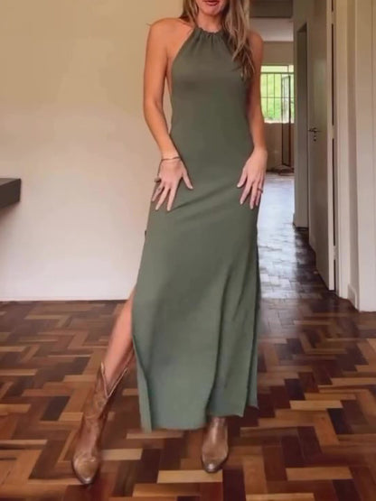 Robe Longue à Fente – Dos Nu et Col Halter
