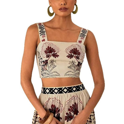 Ensemble Femme Élégant – Haut Court & Jupe Imprimée