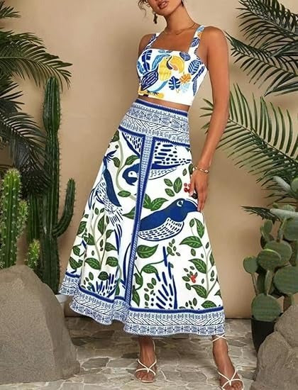 Ensemble Femme Élégant – Haut Court & Jupe Imprimée
