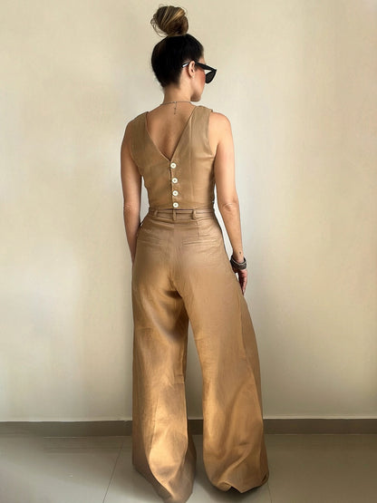 Ensemble gilet boutonné dans le dos et pantalon large